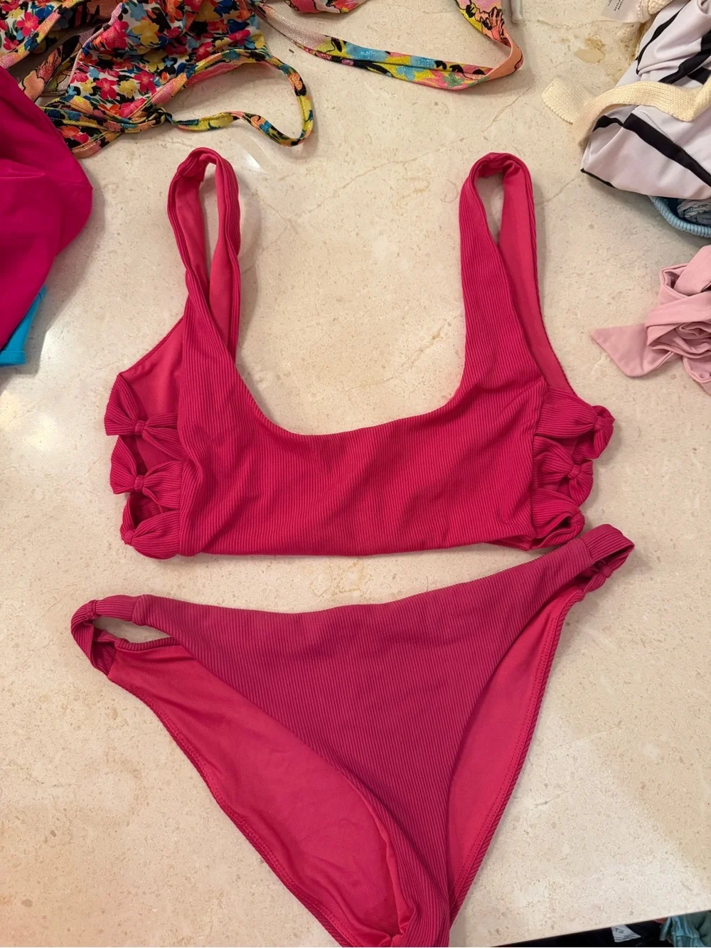 Lovers + Friends Hot Pink Ribbed Cutout Bikini Set - Picture 4 of 6
